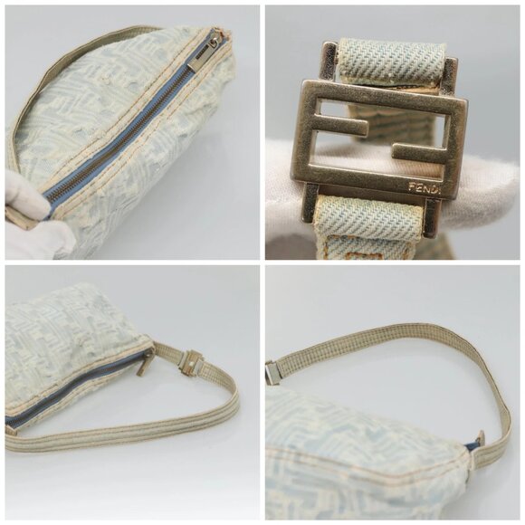 FENDI Zucca Canvas Shoulder Bag Denim Light Blue Gold Auth 140817 - Picture 16 of 16